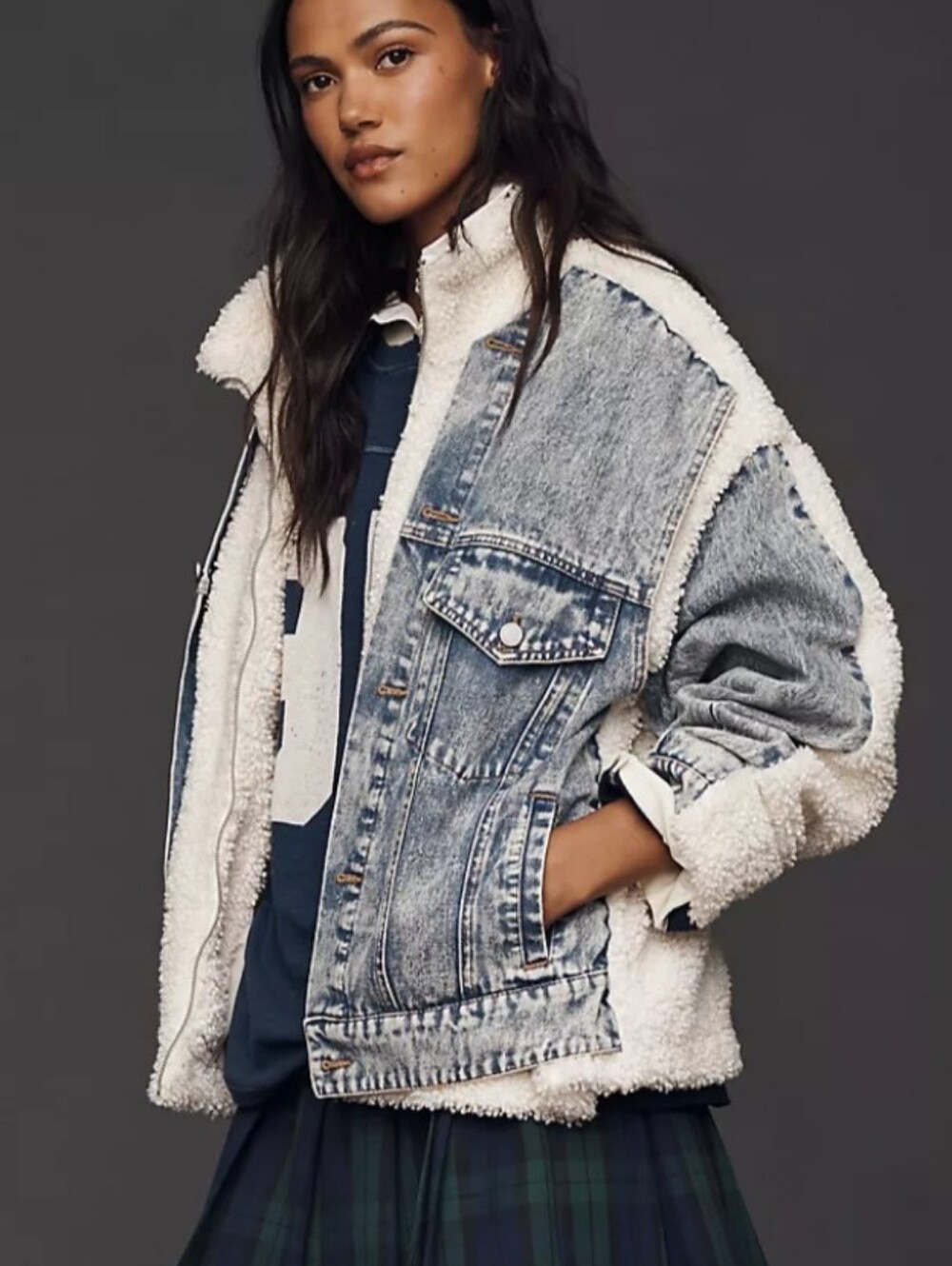 BlankNYC Bear Hug Sherpa Denim Jacket Size L
